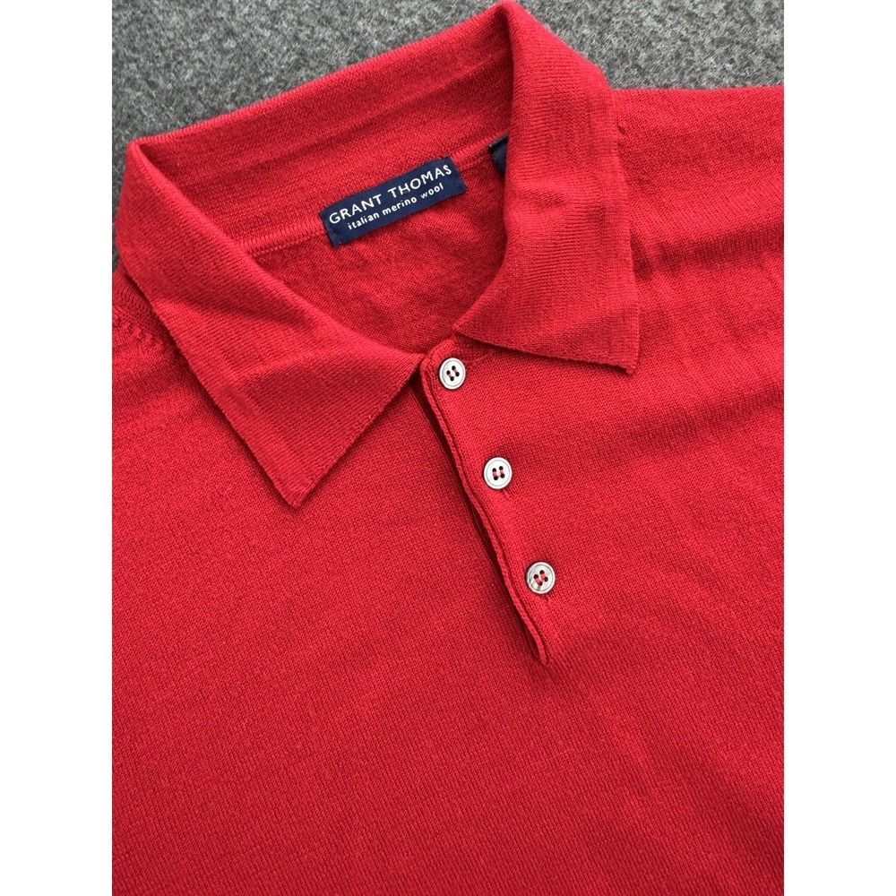 Grant Thomas Polo Sweater Mens Size XL Red Merino Wool Made In Italy Long Sleeve